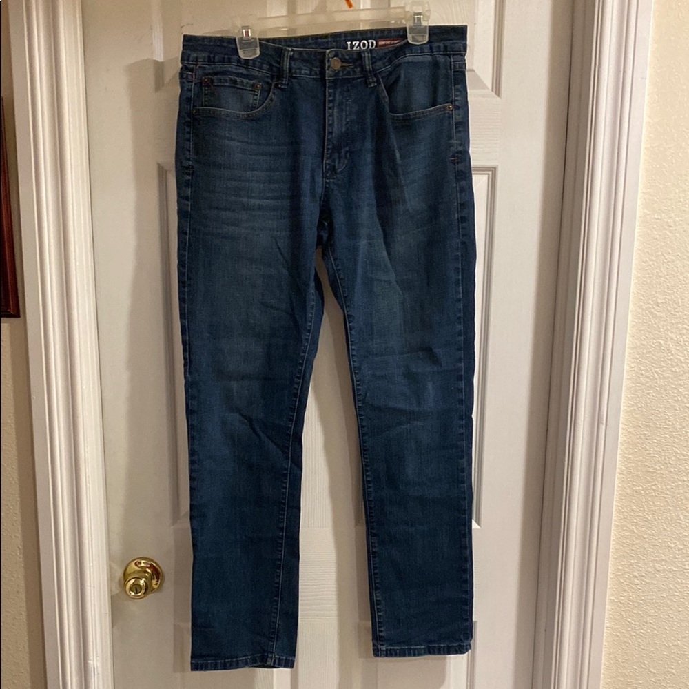 IZOD Men's Comfort Stretch Straight Fit Blue Jeans 34x32